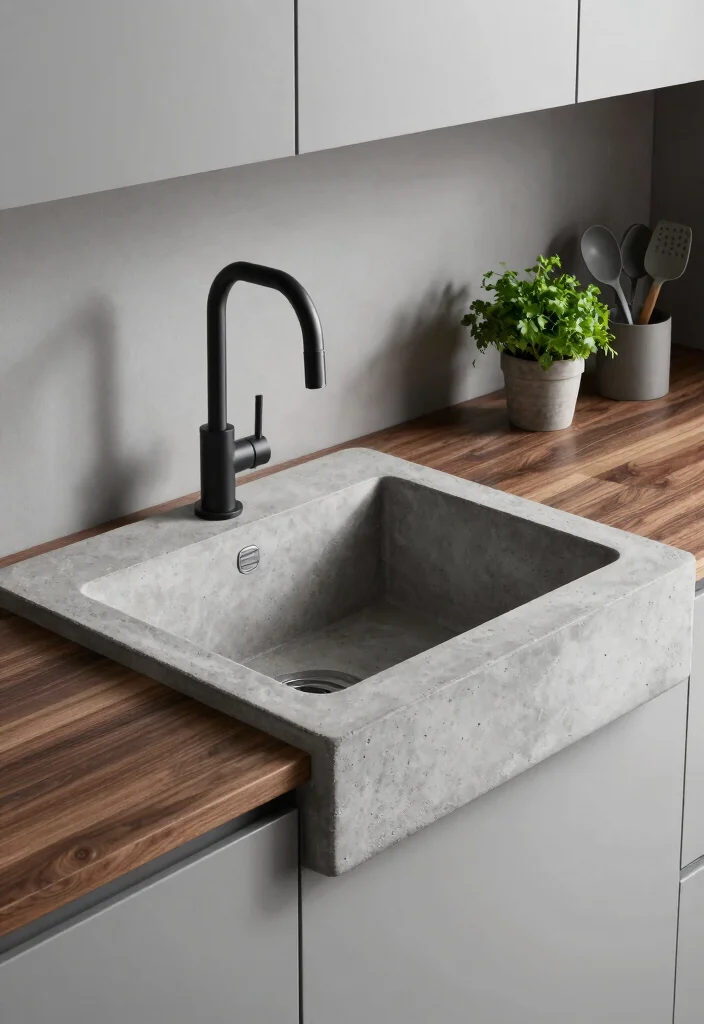 17 Sink Design Kitchen Ideas With Functional Style - 2. Concrete Sinks 1