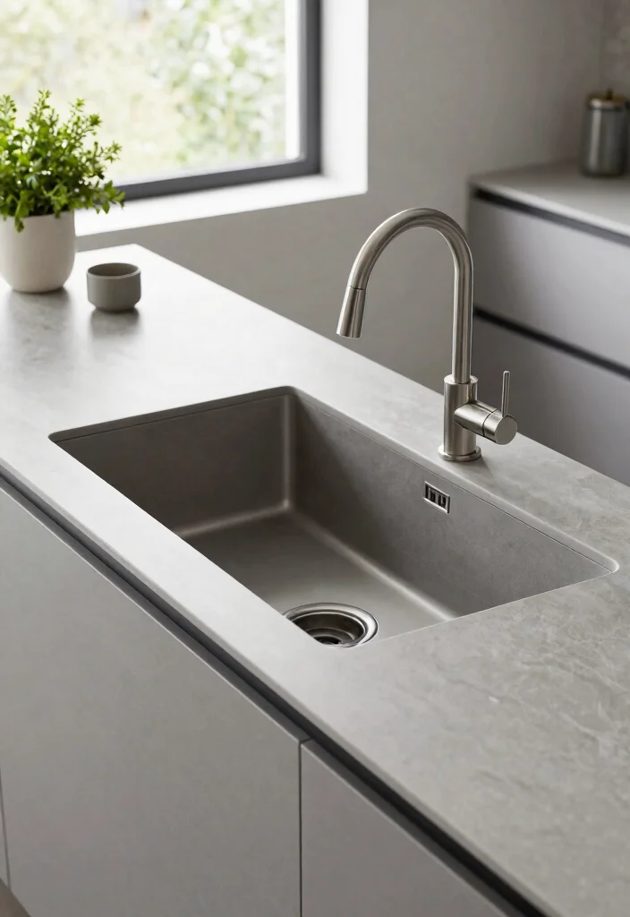 17 Sink Design Kitchen Ideas With Functional Style - 8. Integrated Sink and Countertop 1