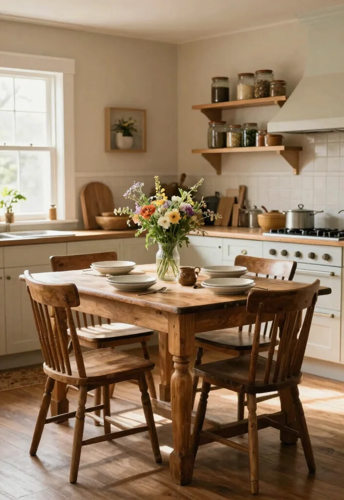 17 Small Kitchen Table Ideas That Fit Every Space 9 17 Small Kitchen Table Ideas That Fit Every Space - 9. Vintage Farmhouse Tables 1