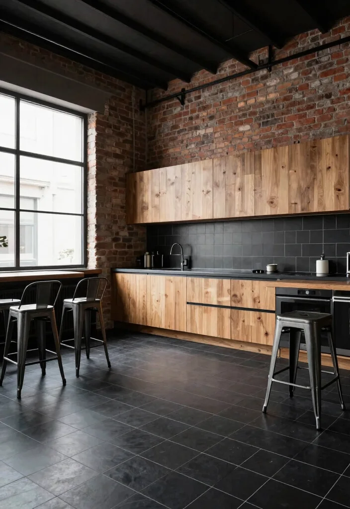 18 Black Tiles Kitchen Ideas With Dramatic Contrast 10 18 Black Tiles Kitchen Ideas With Dramatic Contrast - 10. Black Tiles with Industrial Design Elements 1