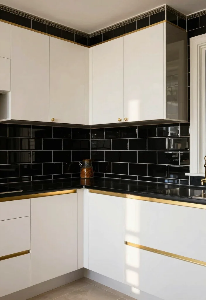 18 Black Tiles Kitchen Ideas With Dramatic Contrast 12 18 Black Tiles Kitchen Ideas With Dramatic Contrast - 12. Black Tiles with Decorative Trim 1