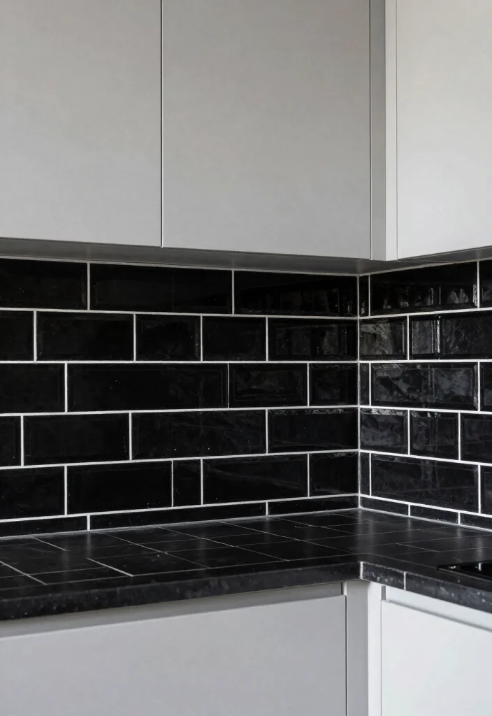 18 Black Tiles Kitchen Ideas With Dramatic Contrast 16 18 Black Tiles Kitchen Ideas With Dramatic Contrast - 16. Black Tiles with Contrasting Grout 1