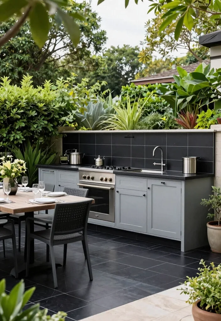 18 Black Tiles Kitchen Ideas With Dramatic Contrast 17 18 Black Tiles Kitchen Ideas With Dramatic Contrast - 17. Outdoor Kitchen with Black Tiles 1