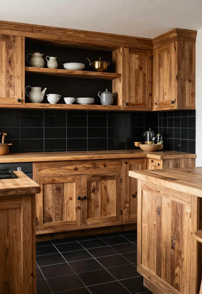 18 Black Tiles Kitchen Ideas With Dramatic Contrast 6 18 Black Tiles Kitchen Ideas With Dramatic Contrast - 6. Black Tiles with Natural Wood Elements 1