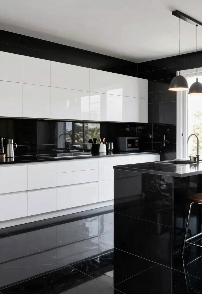 18 Black Tiles Kitchen Ideas With Dramatic Contrast 8 18 Black Tiles Kitchen Ideas With Dramatic Contrast - 8. Glossy Black Tiles for a Modern Touch 1