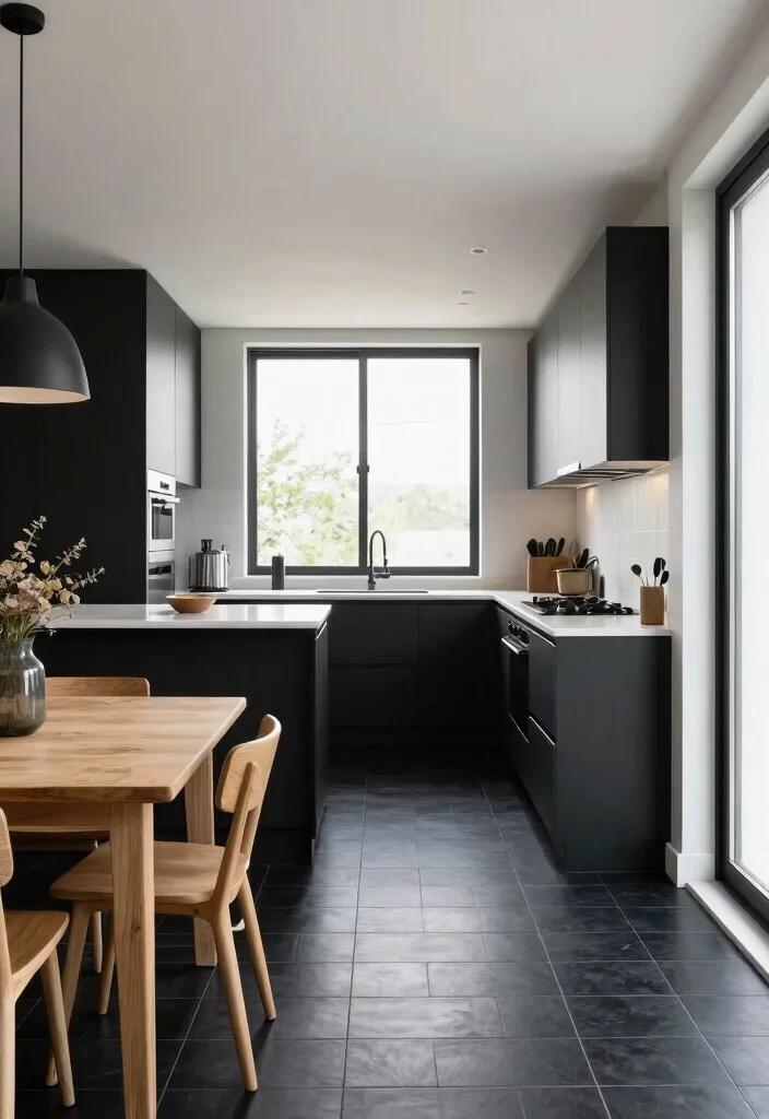 18 Black Tiles Kitchen Ideas With Dramatic Contrast 9 18 Black Tiles Kitchen Ideas With Dramatic Contrast - 9. Open Concept Kitchen with Black Tiles 1