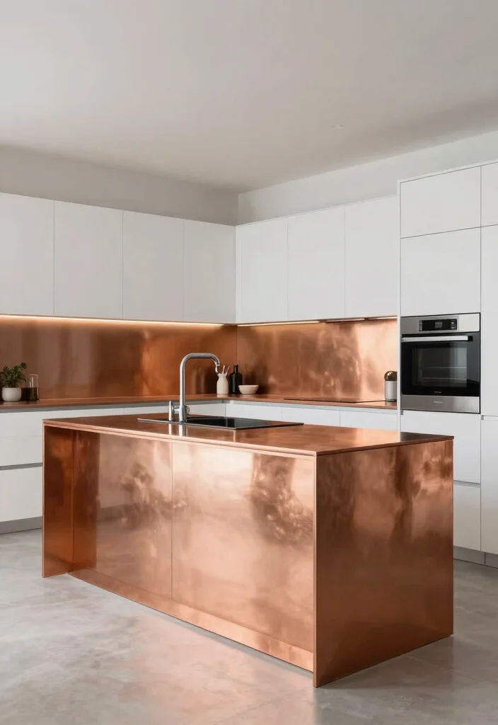 18 Copper Countertops Kitchen Ideas With Bold Character - 1. Sleek and Polished Perfection 1