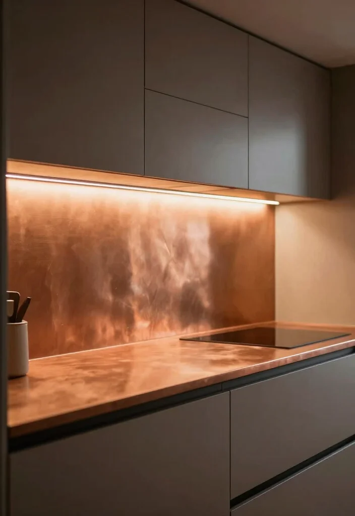 18 Copper Countertops Kitchen Ideas With Bold Character - 11. Stunning Backlighting 1