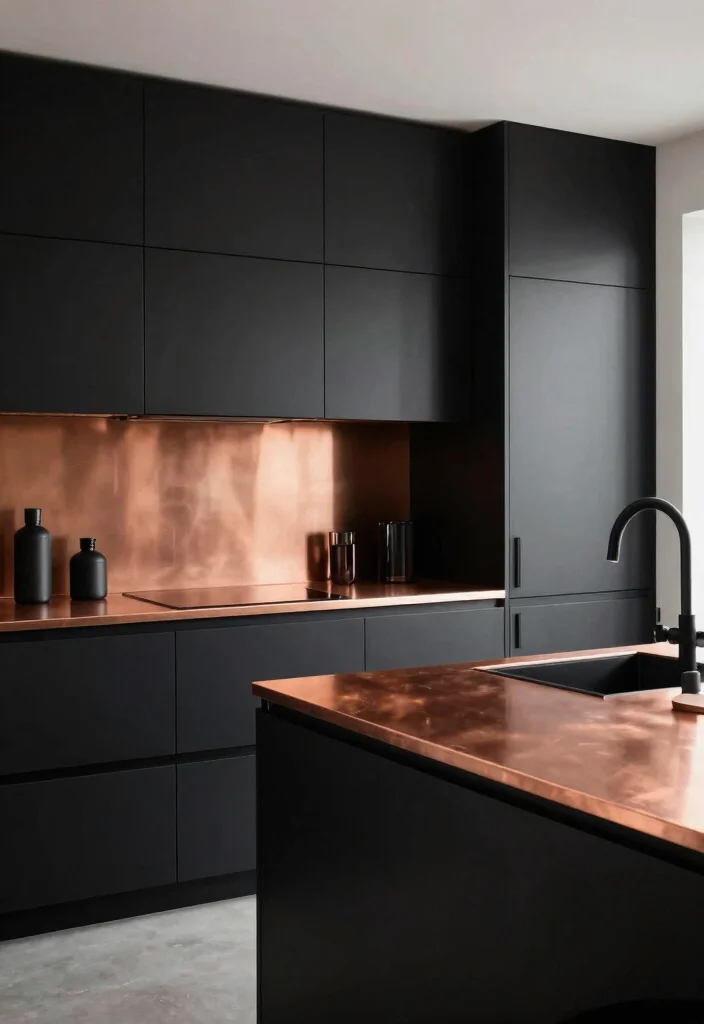 18 Copper Countertops Kitchen Ideas With Bold Character - 12. Black and Copper Contrast 1