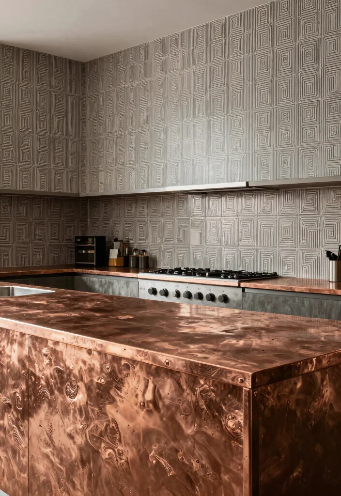 18 Copper Countertops Kitchen Ideas With Bold Character - 13. Textured Finishes and Patterns 1