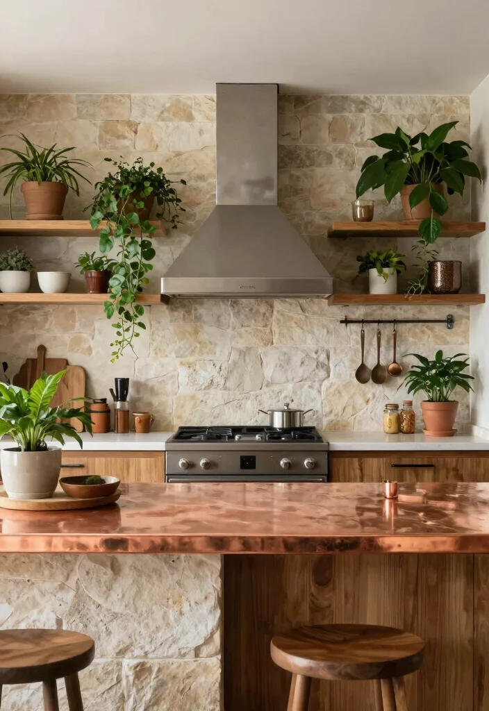 18 Copper Countertops Kitchen Ideas With Bold Character - 16. Blending with Nature 1