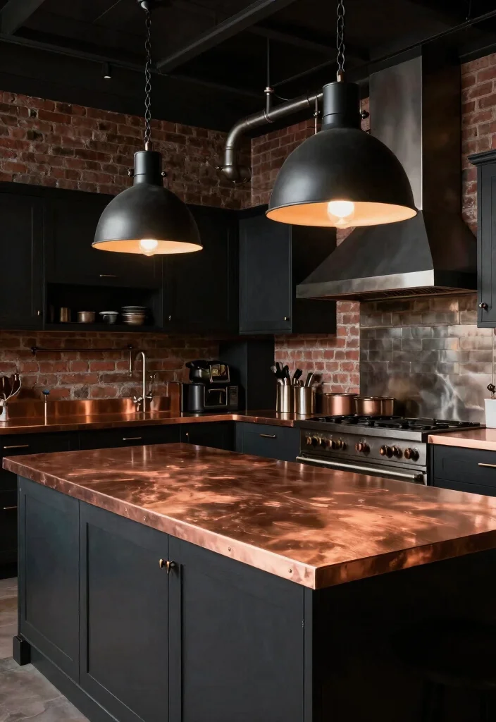 18 Copper Countertops Kitchen Ideas With Bold Character - 3. Industrial Chic with Dark Elements 1
