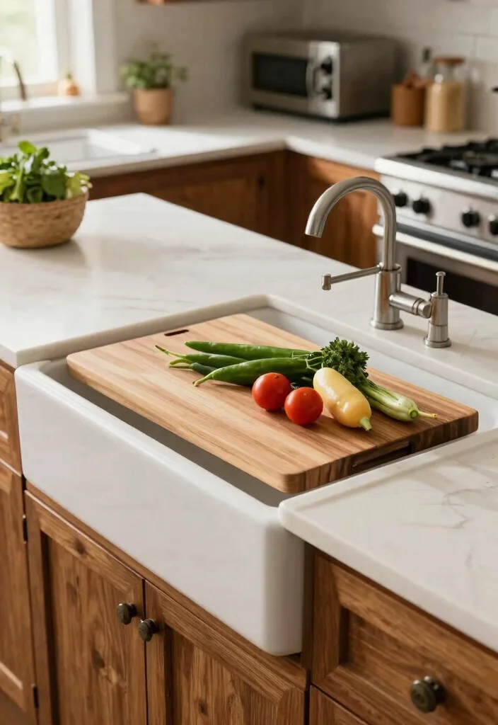 18 Farmhouse Kitchen Sink Ideas With Timeless Charm 11 18 Farmhouse Kitchen Sink Ideas With Timeless Charm - 11. Farmhouse Sink with Built-in Cutting Board 1