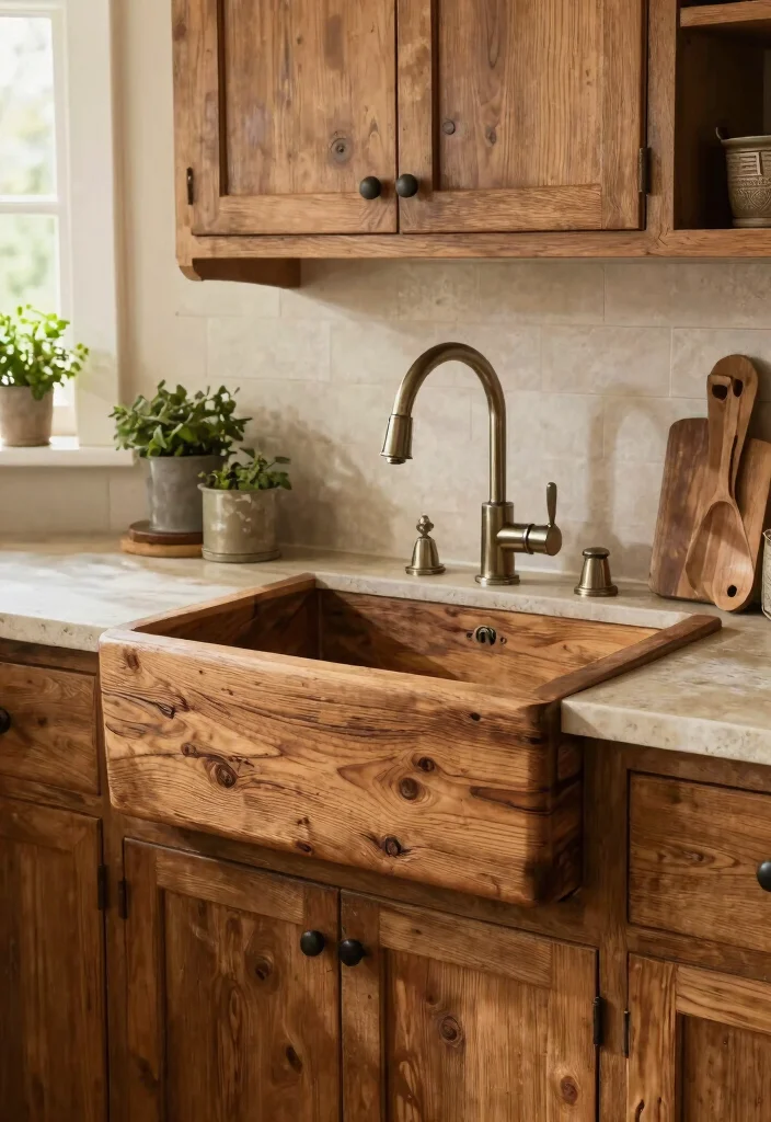18 Farmhouse Kitchen Sink Ideas With Timeless Charm 4 18 Farmhouse Kitchen Sink Ideas With Timeless Charm - 4. Rustic Wood Sink 1