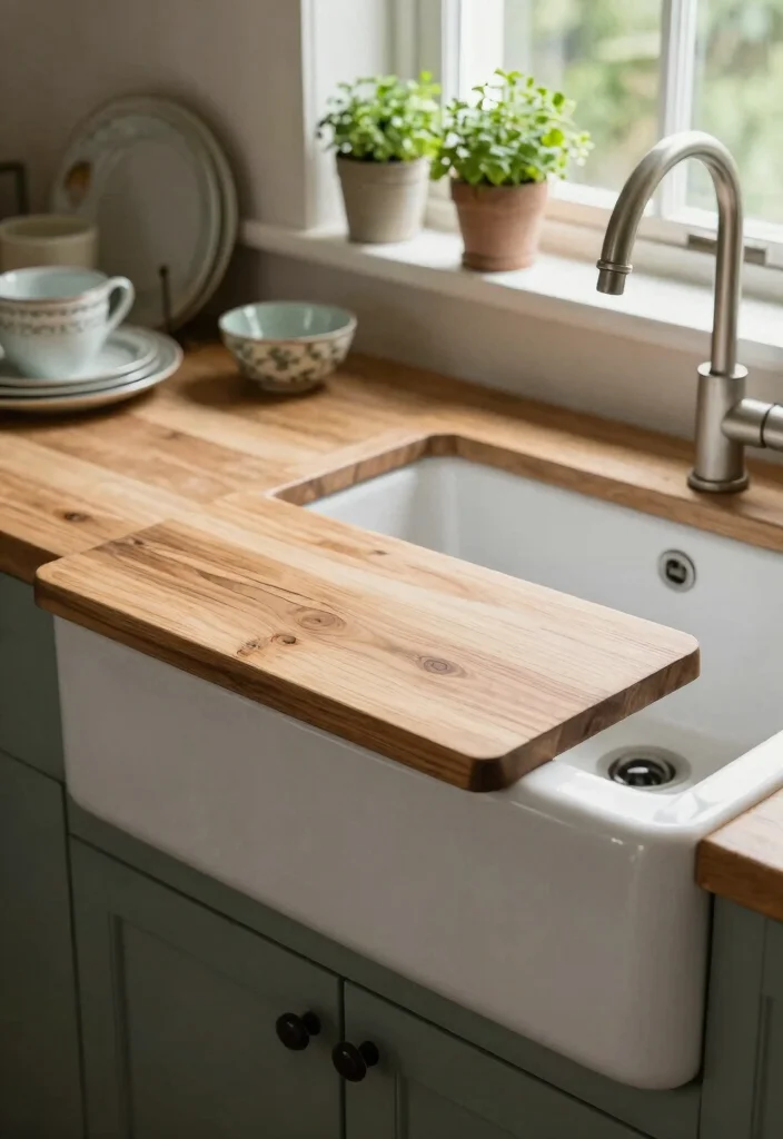 18 Farmhouse Kitchen Sink Ideas With Timeless Charm 6 18 Farmhouse Kitchen Sink Ideas With Timeless Charm - 6. Farmhouse Sink with Wooden Drainboard 1