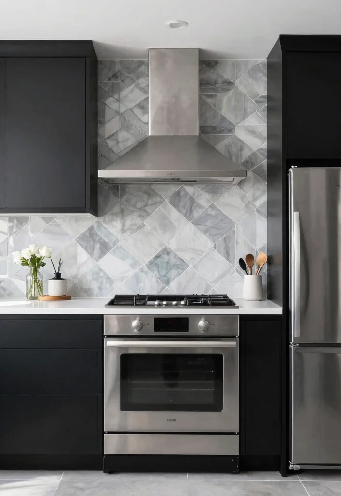 18 Glass Kitchen Backsplash Ideas With Sleek Shine 10 18 Glass Kitchen Backsplash Ideas With Sleek Shine - 10. Geometric Glass Tiles for Modern Flair 1