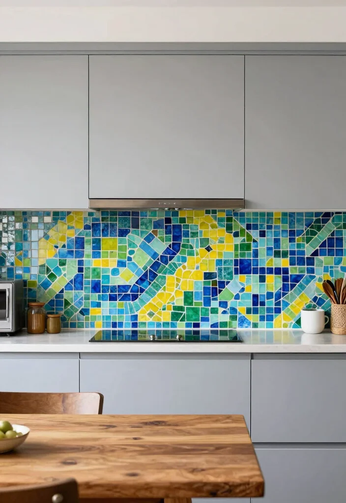 18 Glass Kitchen Backsplash Ideas With Sleek Shine 12 18 Glass Kitchen Backsplash Ideas With Sleek Shine - 12. Mosaic Glass for a Colorful Collage 1