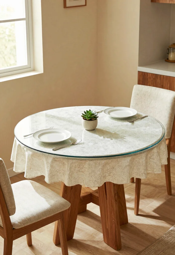 18 Glass Kitchen Table Ideas With Elegant Finish - 1. Round Glass Table with Wood Base 1