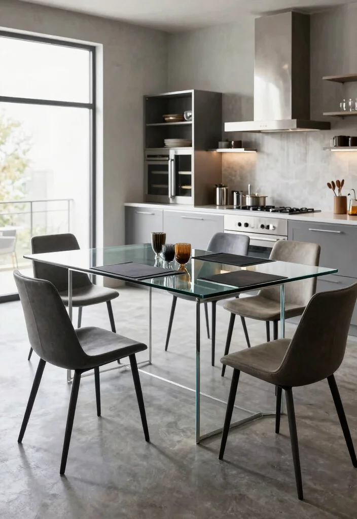 18 Glass Kitchen Table Ideas With Elegant Finish - 2. Rectangular Glass Table with Metal Legs 1