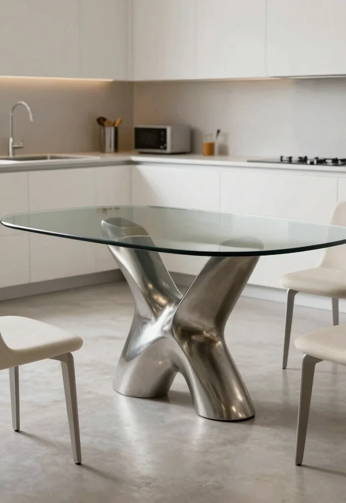 18 Glass Kitchen Table Ideas With Elegant Finish - 7. Glass Table with Artistic Base 1