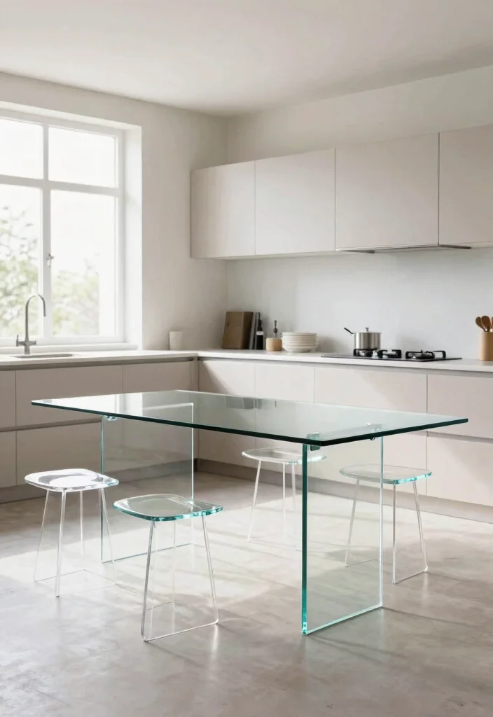18 Glass Kitchen Table Ideas With Elegant Finish - 8. Glass Table with a Floating Effect 1