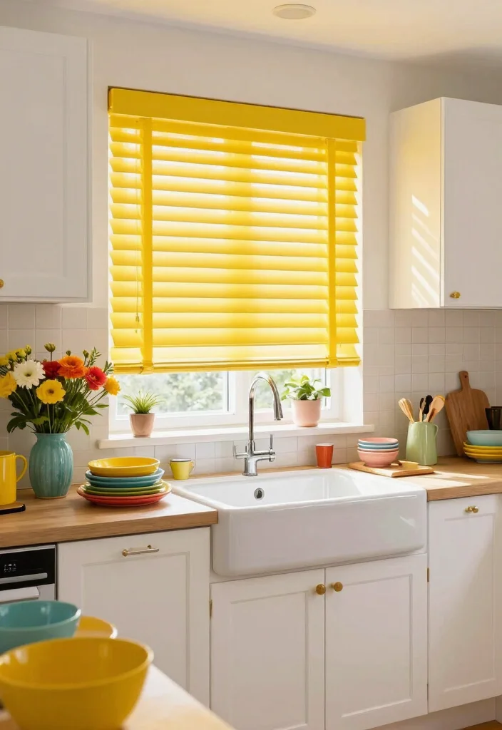 18 Kitchen Blinds Ideas Above Sink That Look Sleek - 13. Colorful Blinds 1