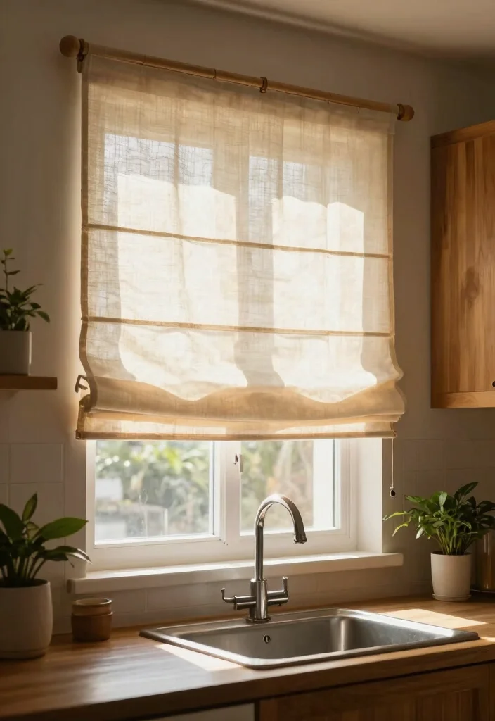 18 Kitchen Blinds Ideas Above Sink That Look Sleek - 2. Sheer Roman Shades 1