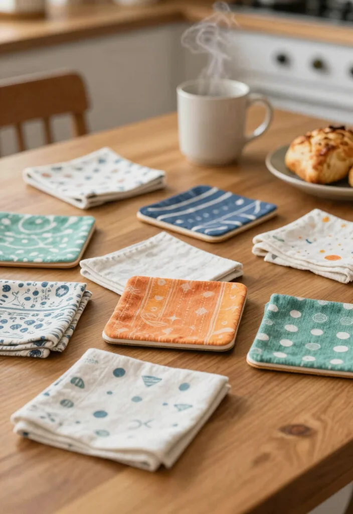18 Kitchen Towels Crafts Ideas With Cute DIY Touch 8 18 Kitchen Towels Crafts Ideas With Cute DIY Touch - 8. Towel Coasters 1