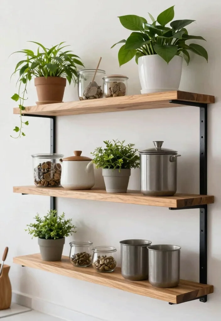 18 Kitchen Wooden Shelves Ideas With Natural Warmth 15 18 Kitchen Wooden Shelves Ideas With Natural Warmth - 15. Mixed Material Shelves 1