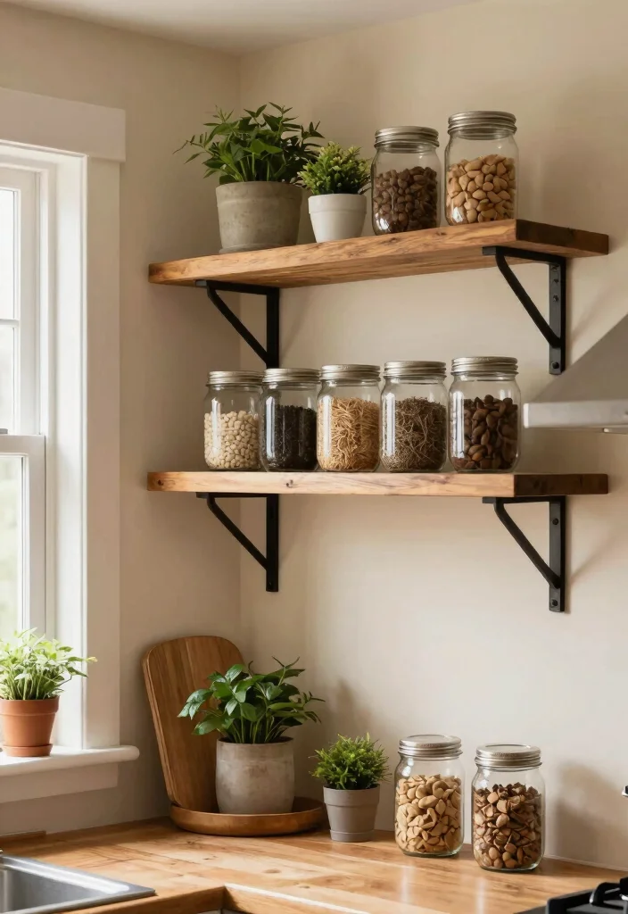 18 Kitchen Wooden Shelves Ideas With Natural Warmth 2 18 Kitchen Wooden Shelves Ideas With Natural Warmth - 2. Rustic Farmhouse Style Shelves 1