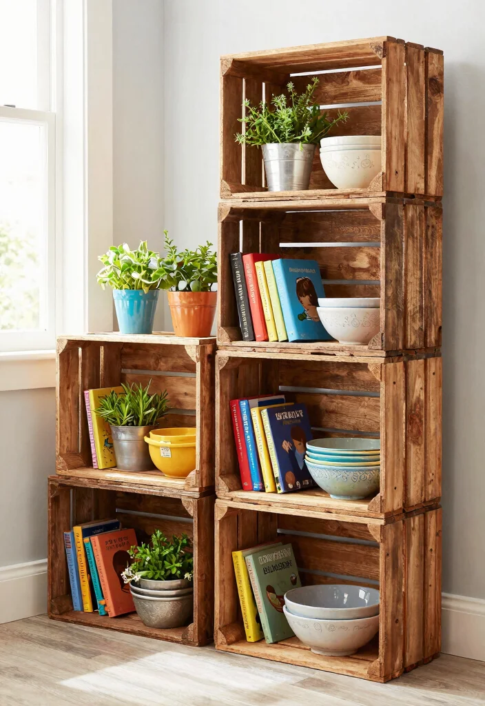 18 Kitchen Wooden Shelves Ideas With Natural Warmth 5 18 Kitchen Wooden Shelves Ideas With Natural Warmth - 5. Vintage Wooden Crates as Shelves 1