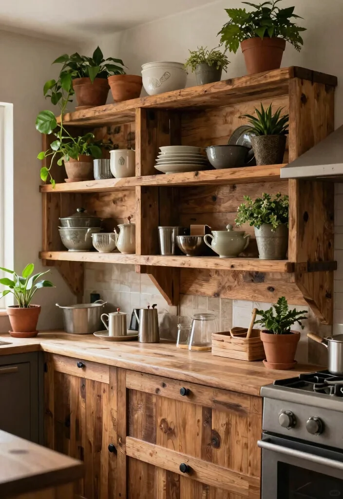 18 Kitchen Wooden Shelves Ideas With Natural Warmth 8 18 Kitchen Wooden Shelves Ideas With Natural Warmth - 8. Reclaimed Wood Shelving for Eco-Friendly Charm 1