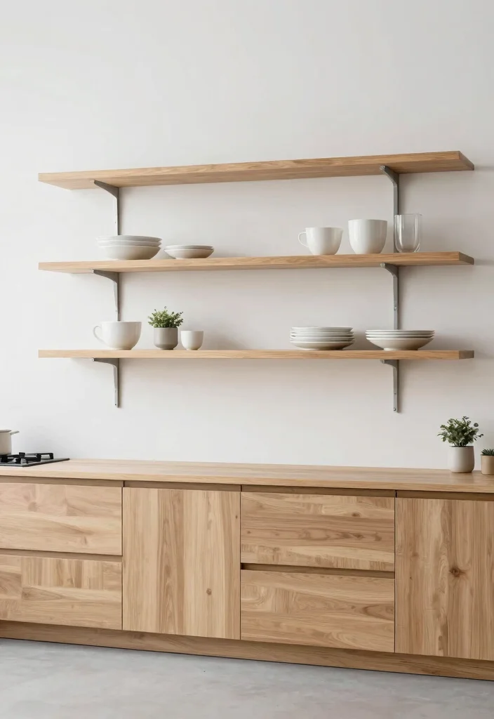 18 Kitchen Wooden Shelves Ideas With Natural Warmth 9 18 Kitchen Wooden Shelves Ideas With Natural Warmth - 9. Minimalist Wooden Shelves with Clean Lines 1