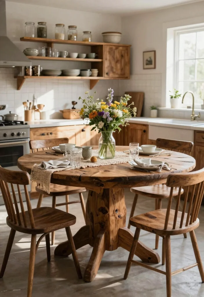 18 Round Farmhouse Kitchen Table Ideas With Cozy Appeal 1 18 Round Farmhouse Kitchen Table Ideas With Cozy Appeal - 1. The Classic Reclaimed Wood Table 1
