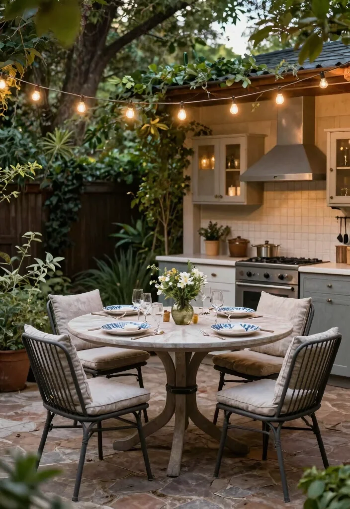 18 Round Farmhouse Kitchen Table Ideas With Cozy Appeal 10 18 Round Farmhouse Kitchen Table Ideas With Cozy Appeal - 10. Cozy Outdoor Dining 1