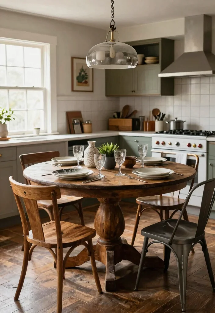 18 Round Farmhouse Kitchen Table Ideas With Cozy Appeal 12 18 Round Farmhouse Kitchen Table Ideas With Cozy Appeal - 12. Mixing Styles 1