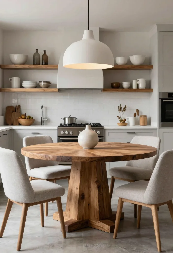 18 Round Farmhouse Kitchen Table Ideas With Cozy Appeal 3 18 Round Farmhouse Kitchen Table Ideas With Cozy Appeal - 3. Rustic Table with a Modern Edge 1