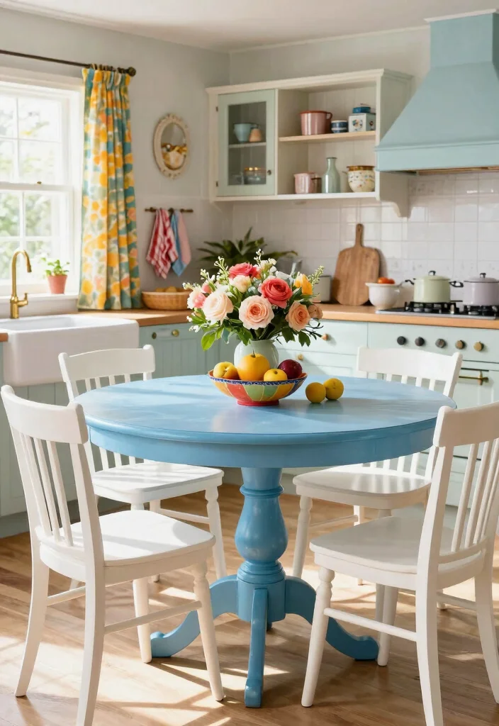 18 Round Farmhouse Kitchen Table Ideas With Cozy Appeal 4 18 Round Farmhouse Kitchen Table Ideas With Cozy Appeal - 4. Painted Farmhouse Table 1