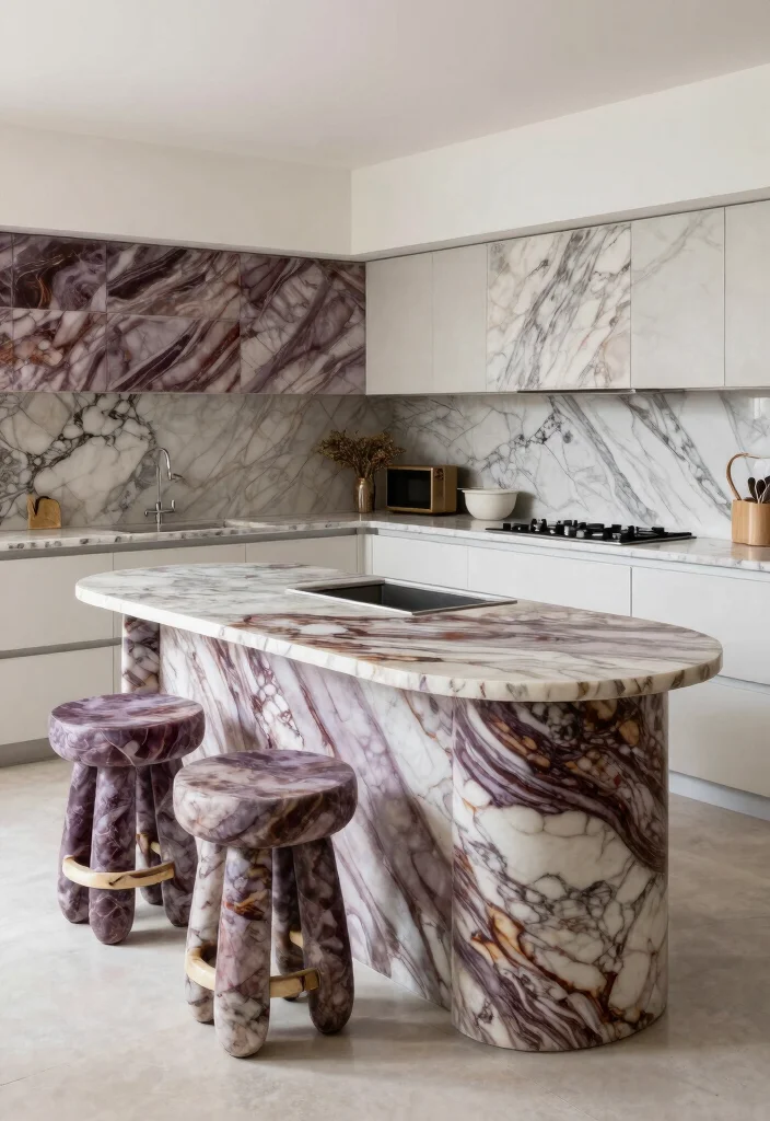 18 Viola Marble Kitchen Ideas With Luxurious Veining 11 18 Viola Marble Kitchen Ideas With Luxurious Veining - 11. Unique Shapes and Cuts of Marble 1