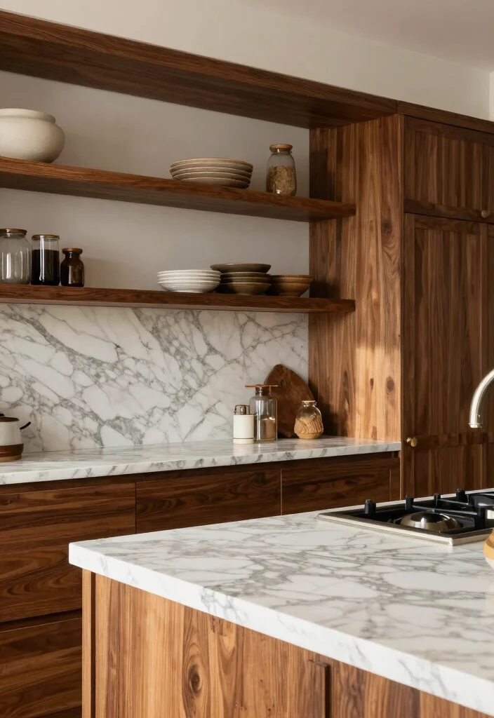 18 Viola Marble Kitchen Ideas With Luxurious Veining 17 18 Viola Marble Kitchen Ideas With Luxurious Veining - 17. Mixing Viola Marble with Wood 1