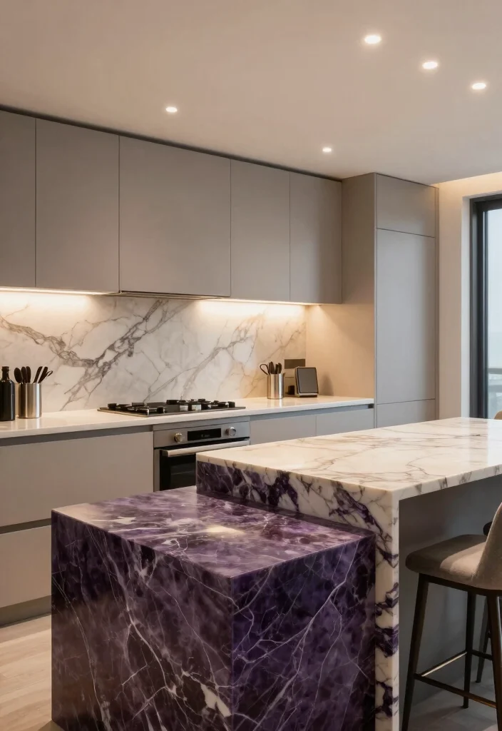 18 Viola Marble Kitchen Ideas With Luxurious Veining 4 18 Viola Marble Kitchen Ideas With Luxurious Veining - 4. Two-Toned Marble Designs 1