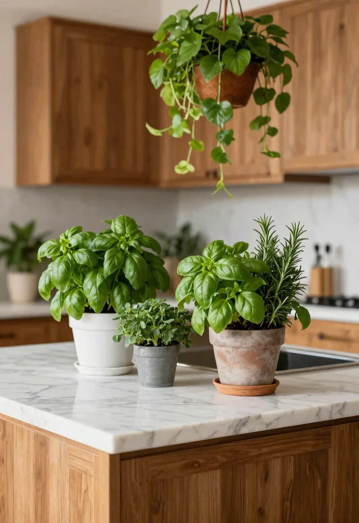 18 Viola Marble Kitchen Ideas With Luxurious Veining 7 18 Viola Marble Kitchen Ideas With Luxurious Veining - 7. Lush Greenery Against Viola Marble 1