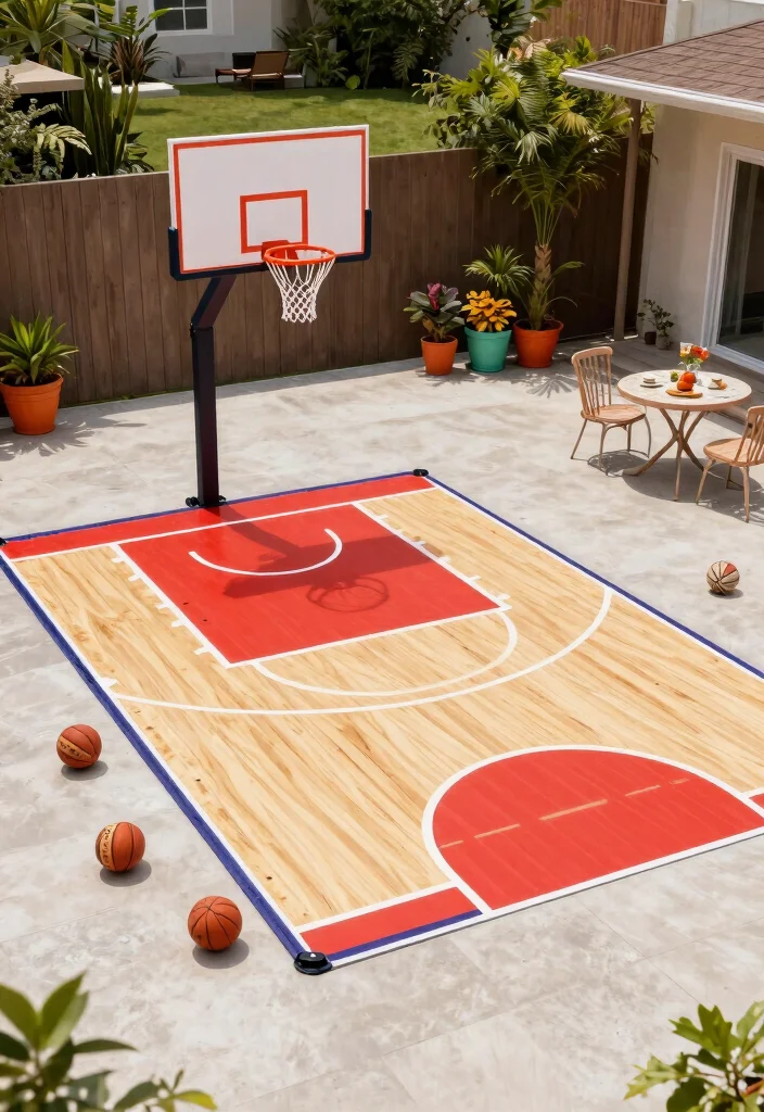 10 Basketball Court Backyard Ideas That Fit Tight Spaces on a Budget - 2. DIY Portable Basketball Court 1