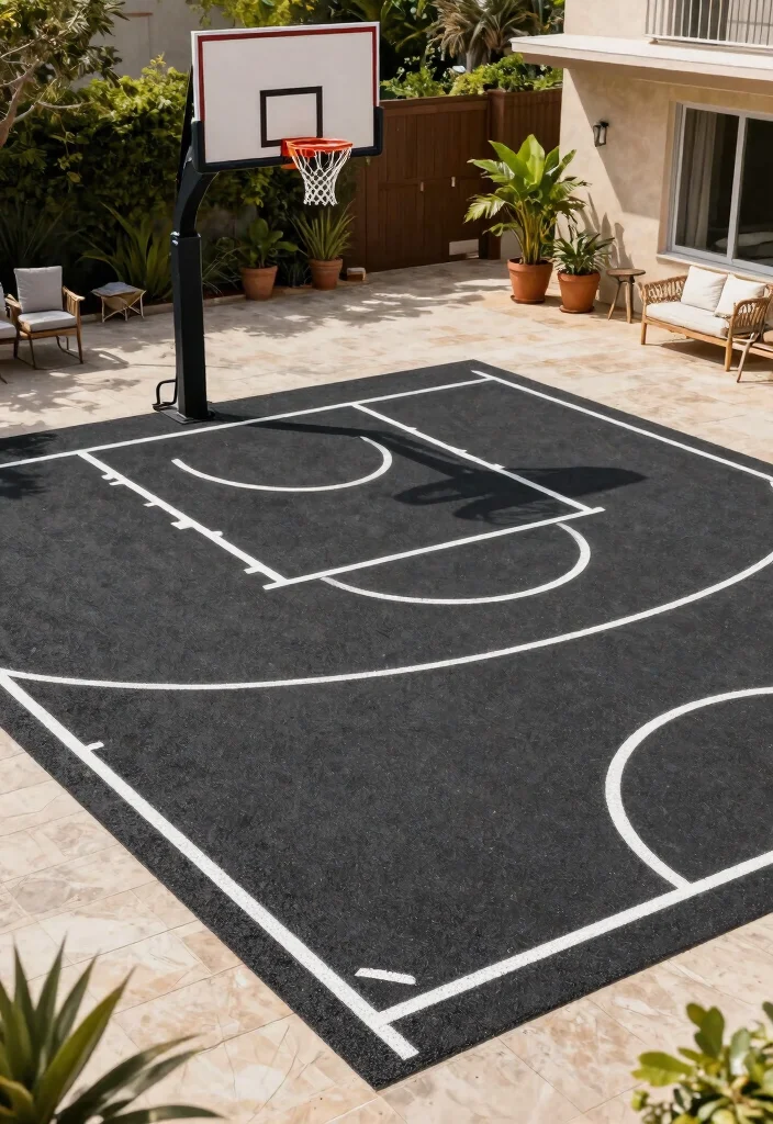 10 Basketball Court Backyard Ideas That Fit Tight Spaces on a Budget - 4. Asphalt or Concrete Pad Basketball Area 1