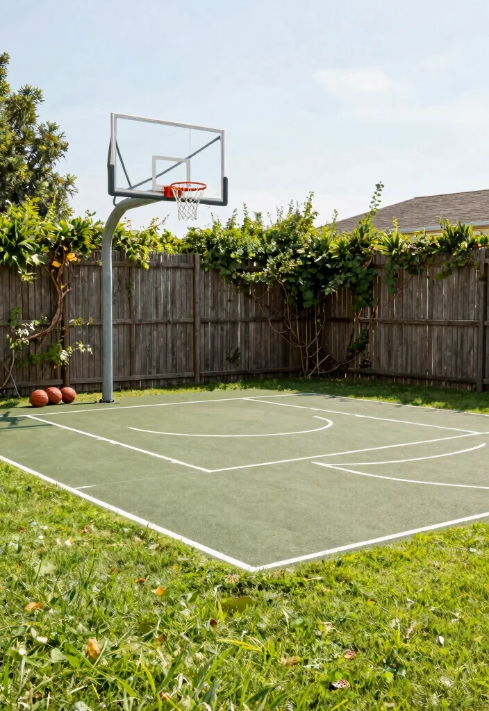 10 Basketball Court Backyard Ideas That Fit Tight Spaces on a Budget - 5. Half-Court with Fencing 1
