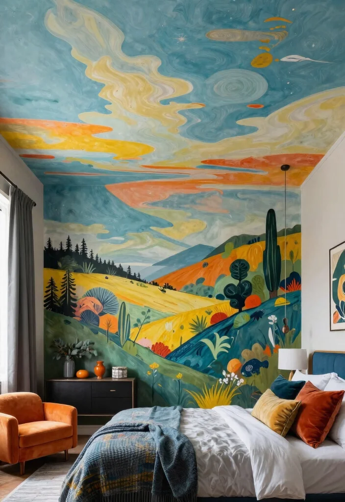 12 Ceiling Wallpaper Ideas for Bedrooms That Don't Feel Overwhelming - 10. Artistic Mural Ceilings 1