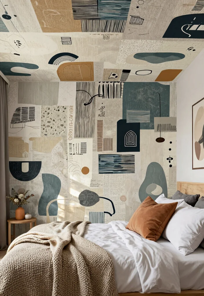12 Ceiling Wallpaper Ideas for Bedrooms That Don't Feel Overwhelming - 11. Contemporary Mixed Media Designs 1
