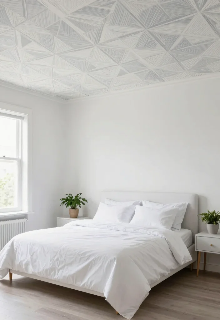 12 Ceiling Wallpaper Ideas for Bedrooms That Don't Feel Overwhelming - 2. Subtle Geometric Patterns 1
