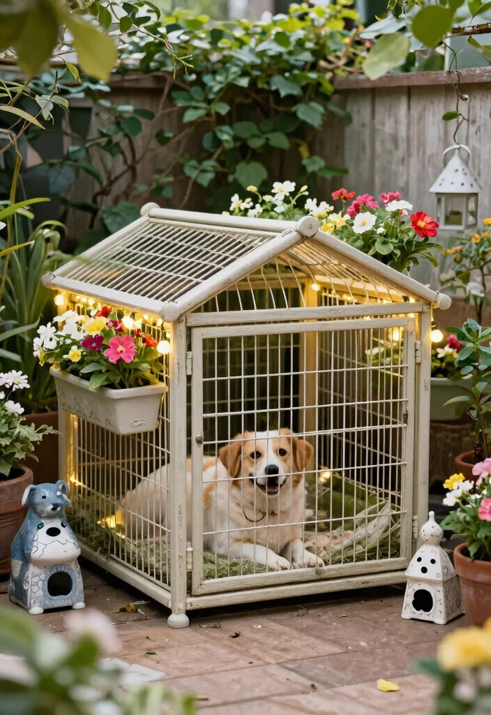 12 Dog Cage Outdoor Ideas That Provide Shade and Stay Secure - 10. Decorative Dog Cage Garden Corner 1