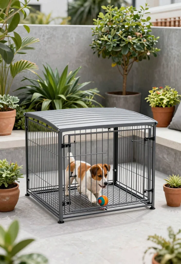 12 Dog Cage Outdoor Ideas That Provide Shade and Stay Secure - 4. Chic Metal Dog Pen 1